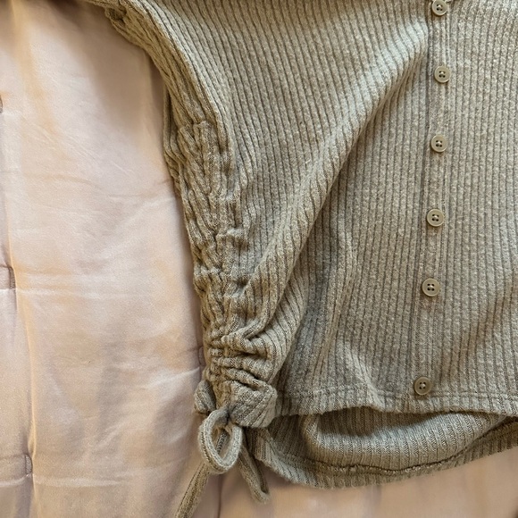 Tan Brown Button Up Cropped Sweater - Picture 2 of 3
